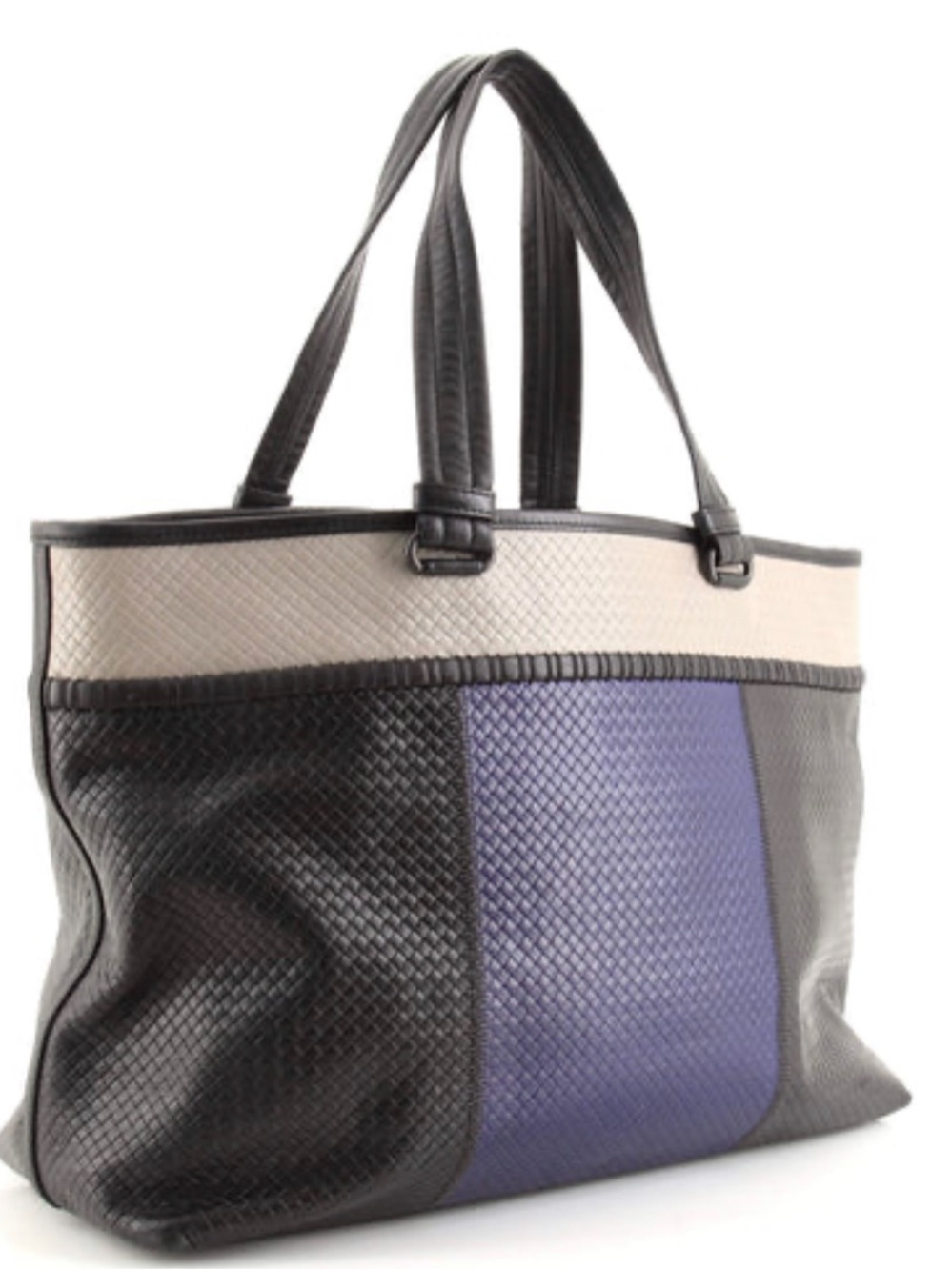 Bottega Veneta Black Navy and Gray Paneled Leather Tote Bag